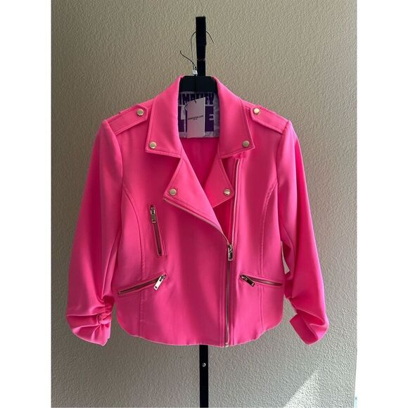 Generation Love Colleen Crepe Moto Jacket Ultra Pink Size M - Picture 3 of 10
